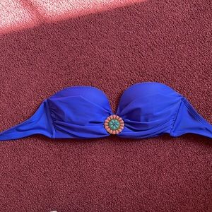 Blue embellished bandeau bikini top